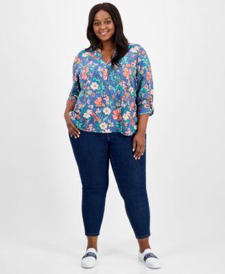 Plus Size Floral-Print Popover Tunic, Exclusively at Macy's 