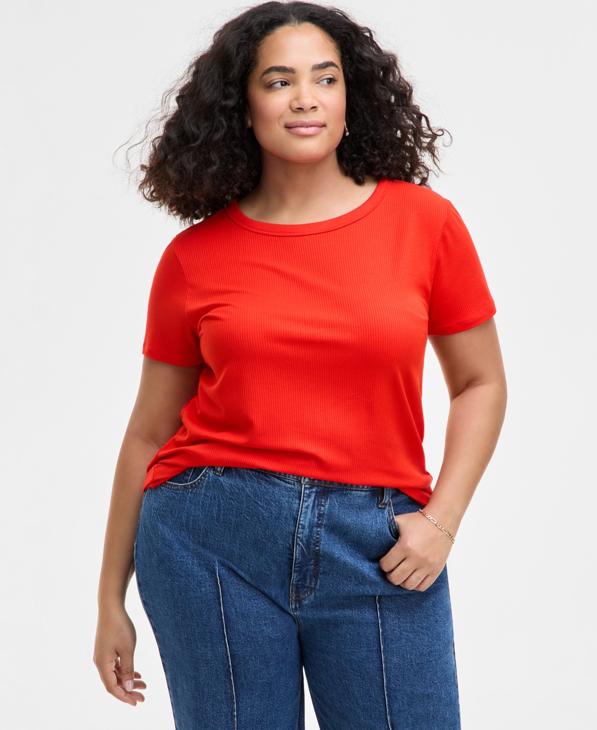 On 34th Women's Plus Size Ribbed T-shirt, Created For Macy's In Red