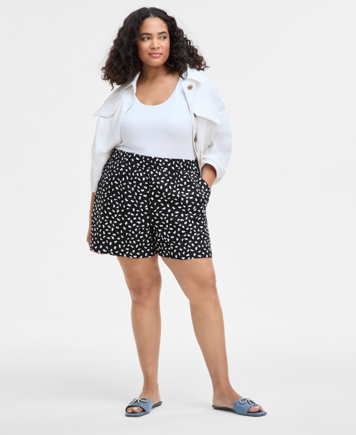 On 34th Trendy Plus Size Paint Dot Pull-on Shorts, Exclusively At Macy's