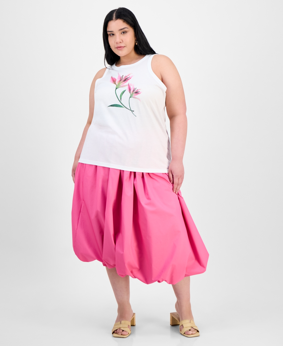 Trendy Plus Size Bubble-Hem Midi Skirt, Exclusively at Macy's - Pink Dazzl