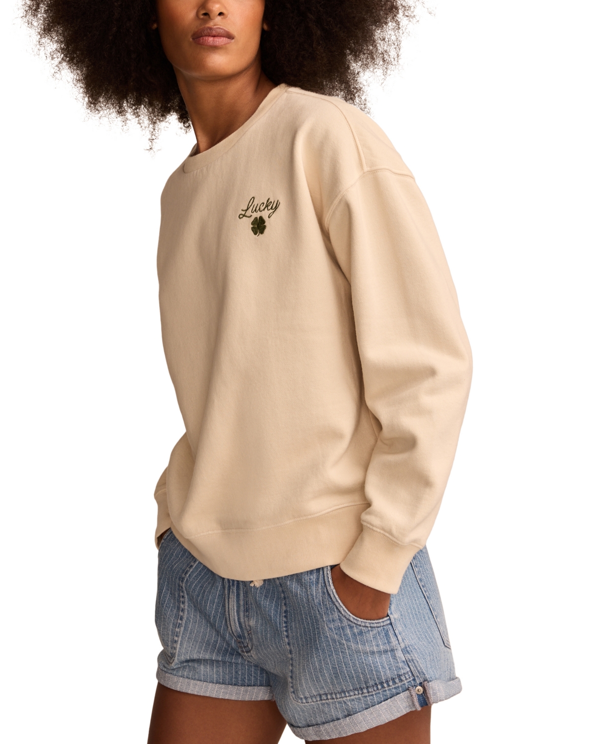 Shop Lucky Brand Women's Lucky Crewneck Sweatshirt In Whisper White