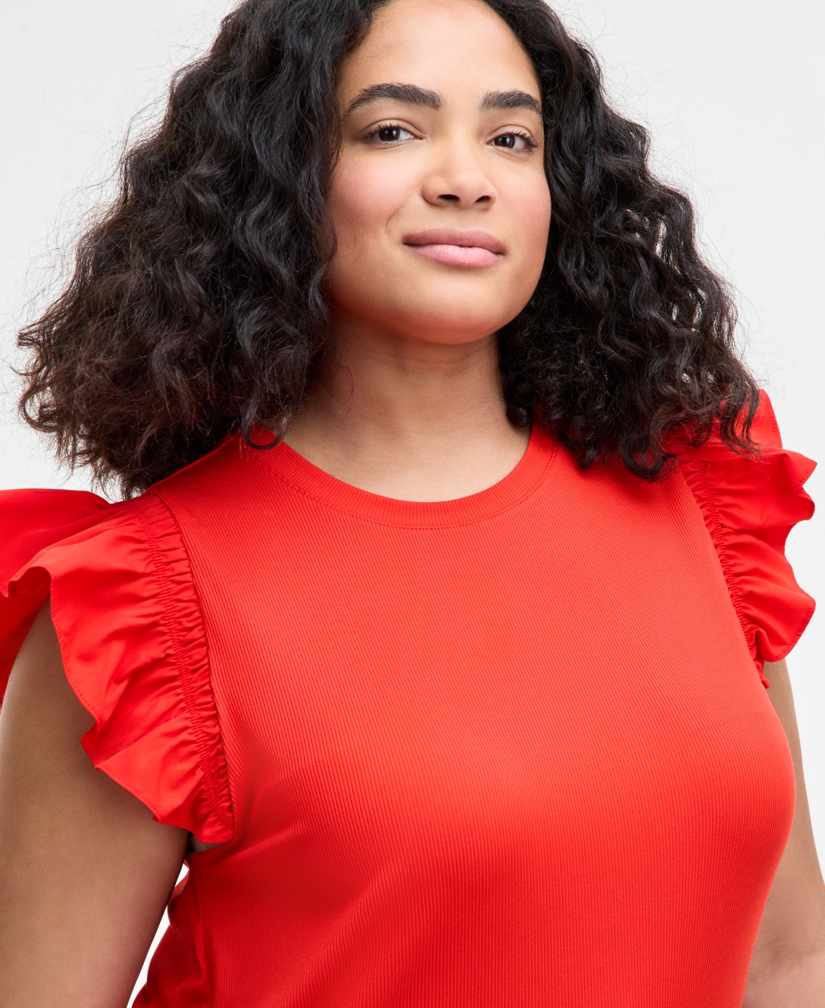 On 34th Women's Ruffle-sleeve Knit Top, Created For Macy's In Fiery Red