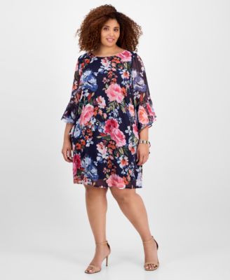 Connected - Plus Size Printed Round-Neck Sheath Dress