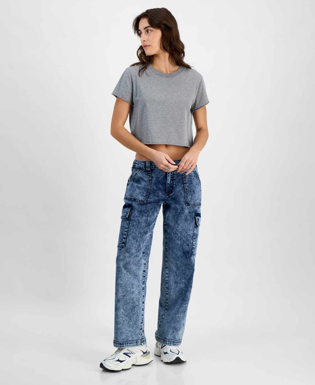 Juniors' Wide-Leg Cargo Skater Jeans - Dark Wash