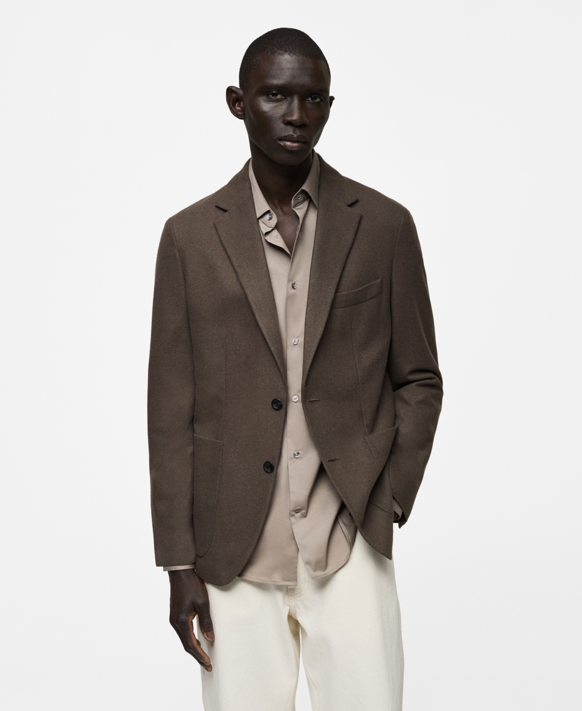 Men's Slim-Fit Wool-Blend Blazer - Khaki