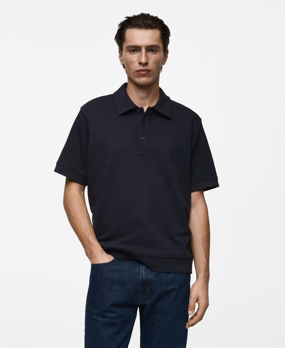 Mango Regular Fit Polo In Dark Navy