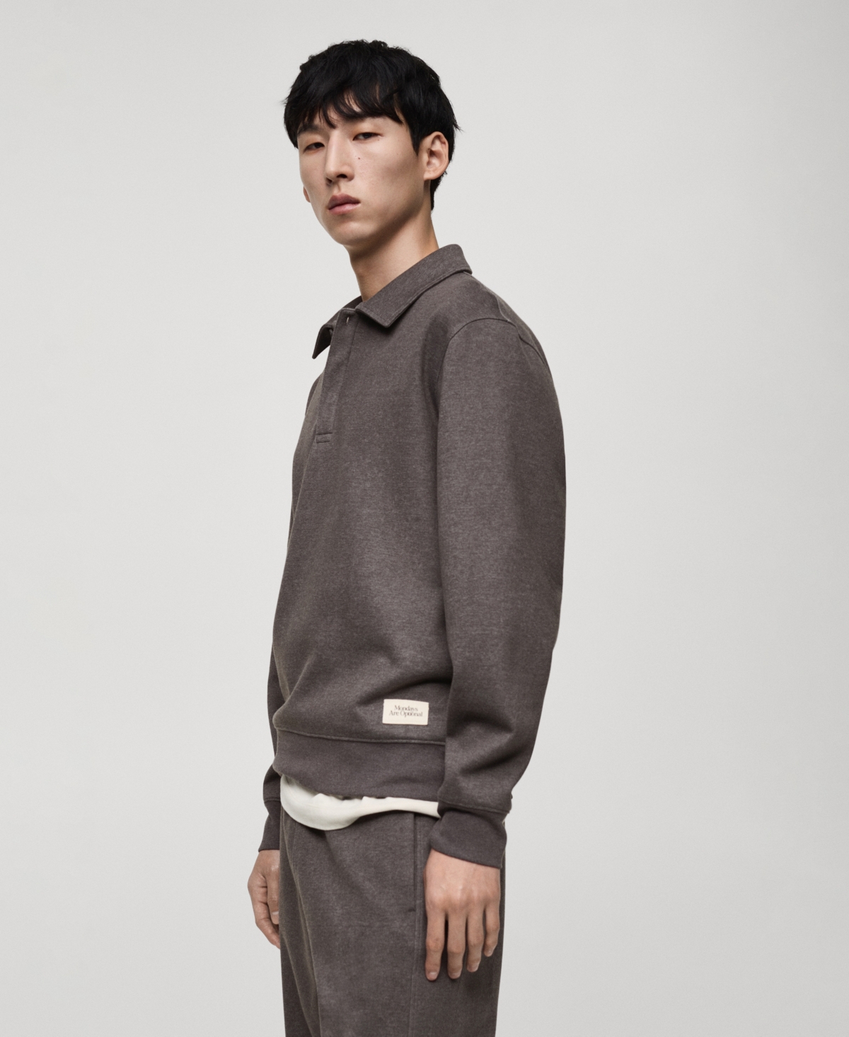 Mango Men's Slim-fit Embroidered Polo-collar Pullover In Medium Heather Gray
