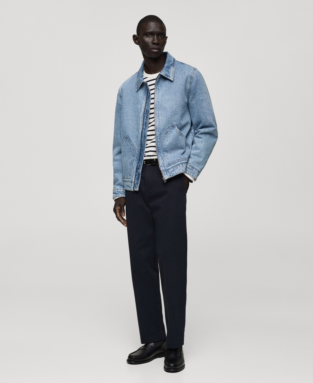 Mango Lined Zip Denim Jacket In Medium Blue