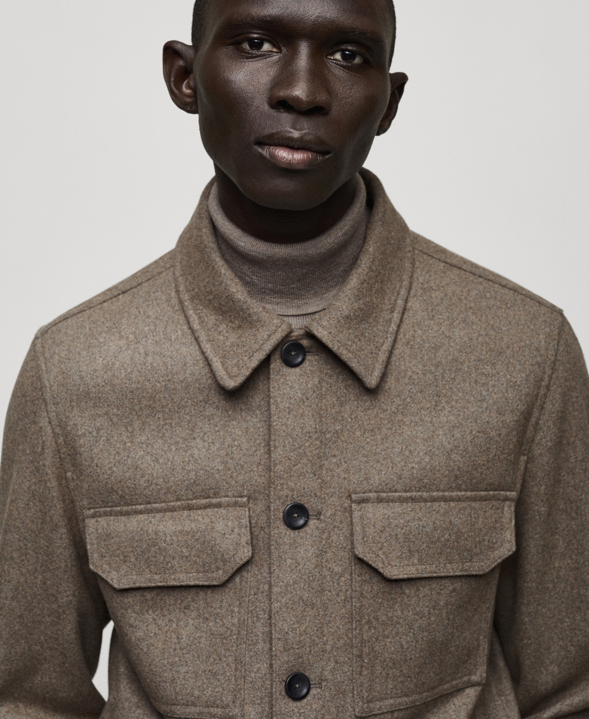 Mango Wool Blend Flannel Overshirt In Medium Brown