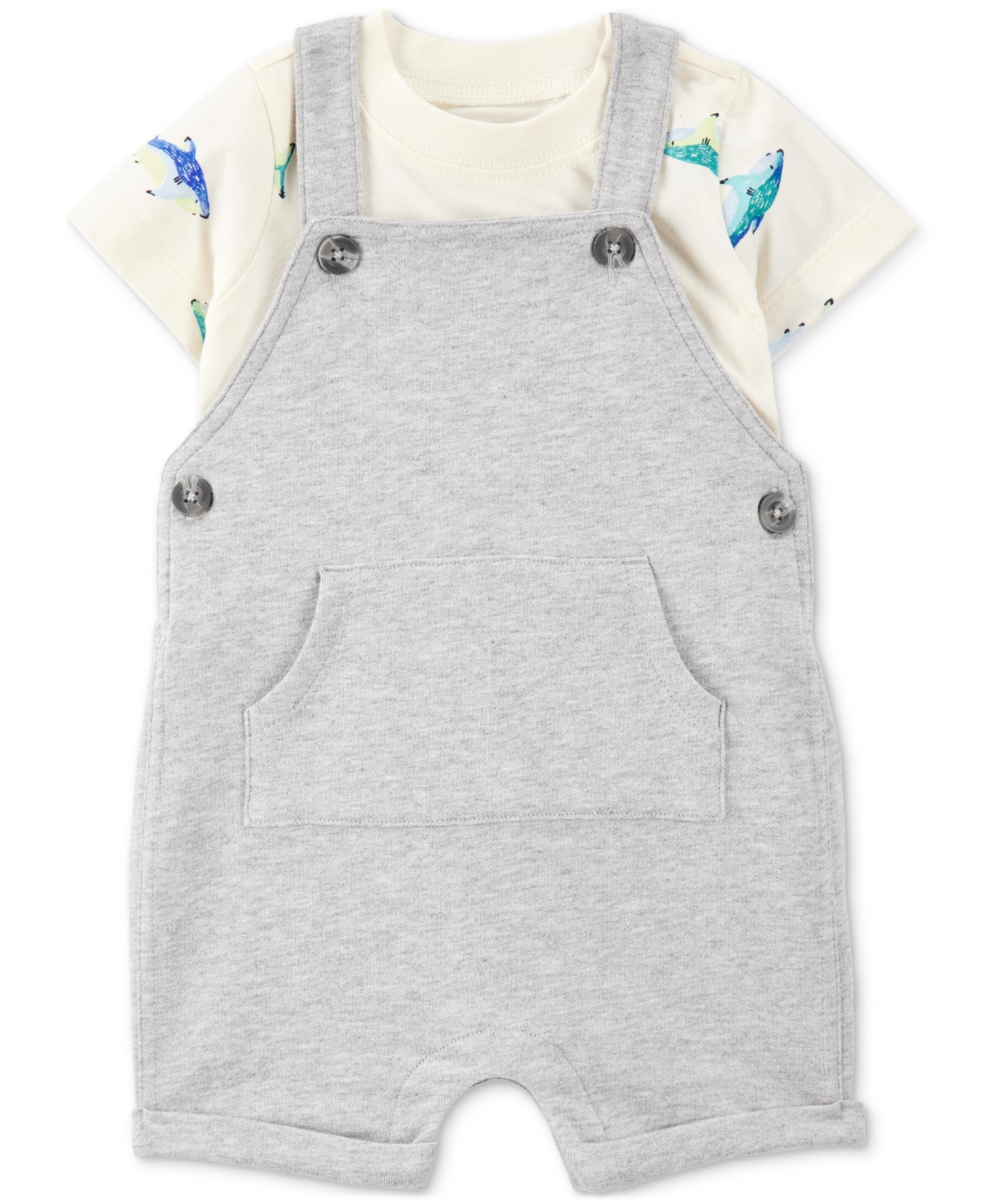 Carter's Baby Boys Shark-print T-shirt & Shortall, 2 Piece Set In Gray