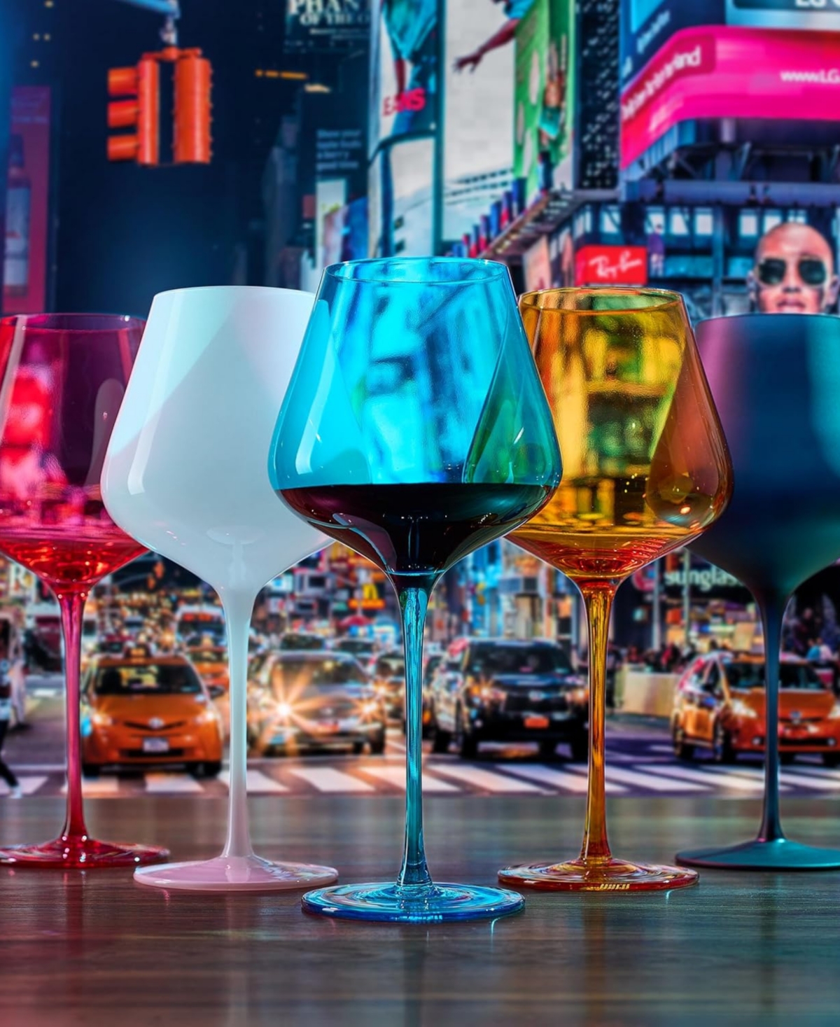 The Wine Savant Colors of New York City Wine Glasses, Set of 5
