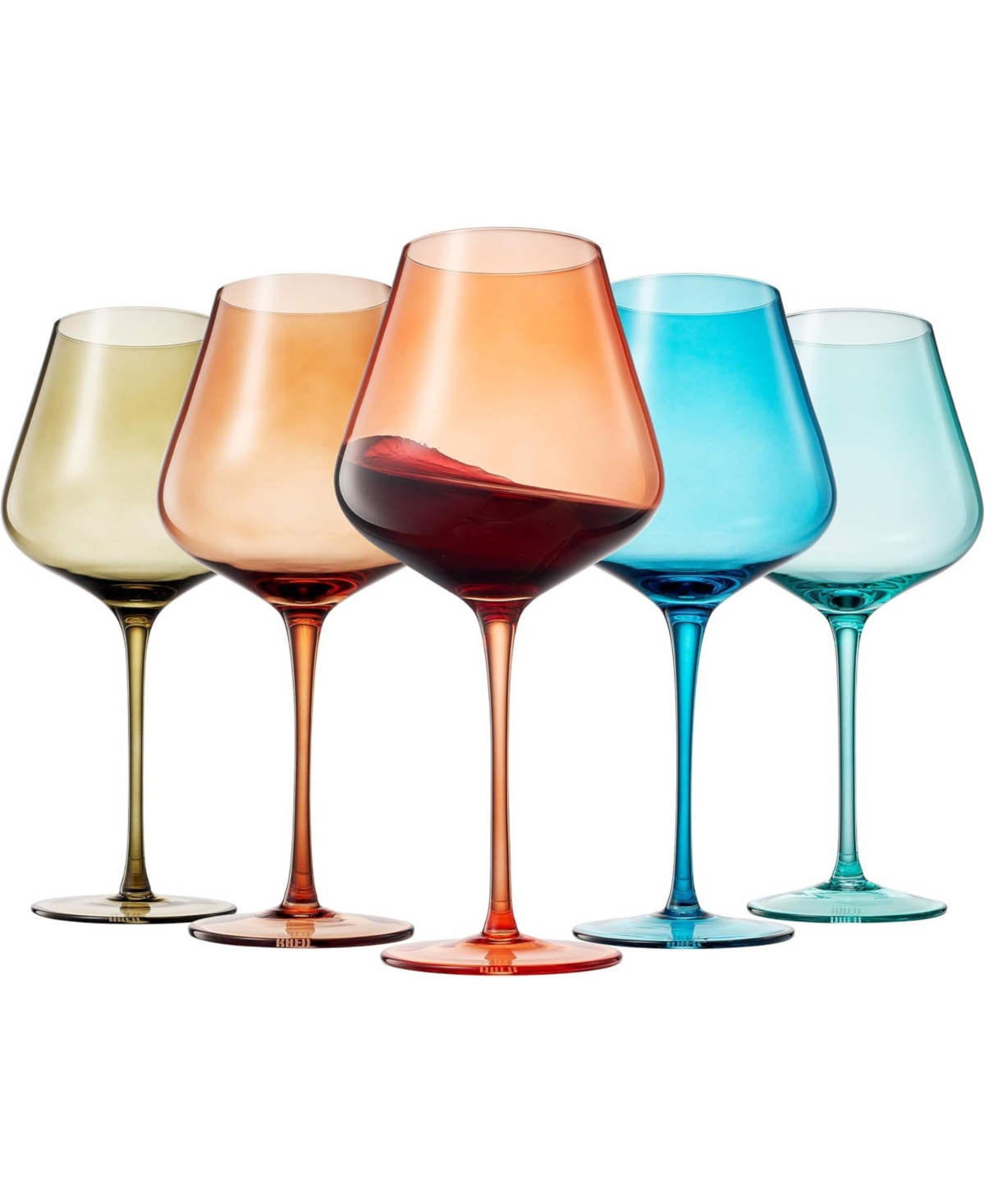 The Wine Savant Colors Of French Riviera Coastline Wine Glasses, Set Of 5 In Multicolor