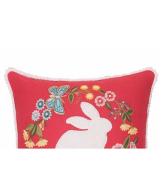 Spring Easter Bunny Silhouette & Wreath Embroidered Applique Accent Throw Pillow, 16" x 16"