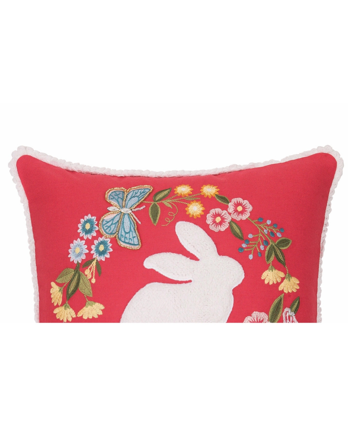 16" x 16" Spring Easter Bunny Silhouette & Wreath Embroidered Applique Accent Throw Pillow