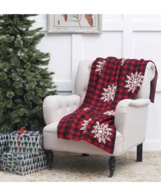 Plaid Red Checkered Snowflake Christmas Holiday Throw, 50" x 60"
