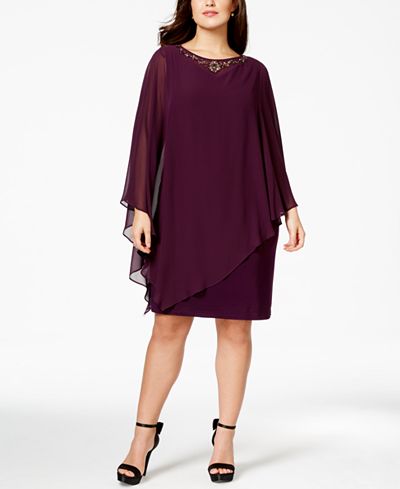 SL Fashions Plus Size Embellished Capelet Dress