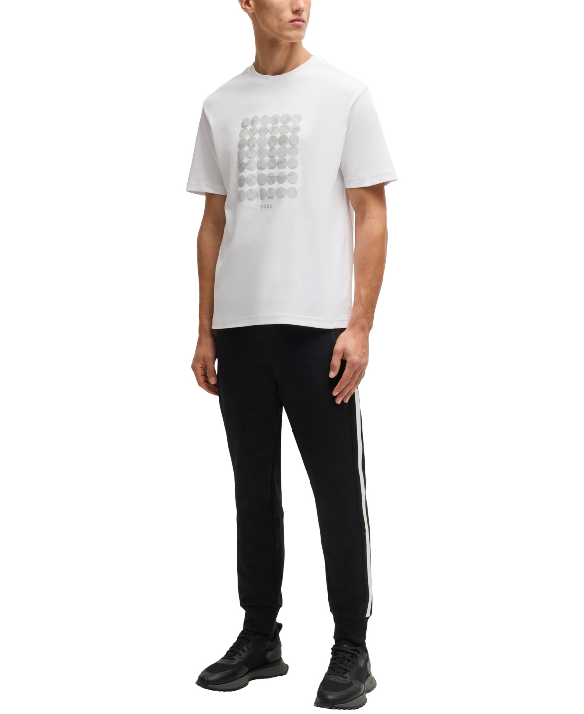 Hugo Boss Tee Mens Interlock-cotton T-shirt With Circle Artwork In White