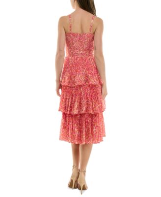 Women's Printed Pleated Tiered Midi Dress