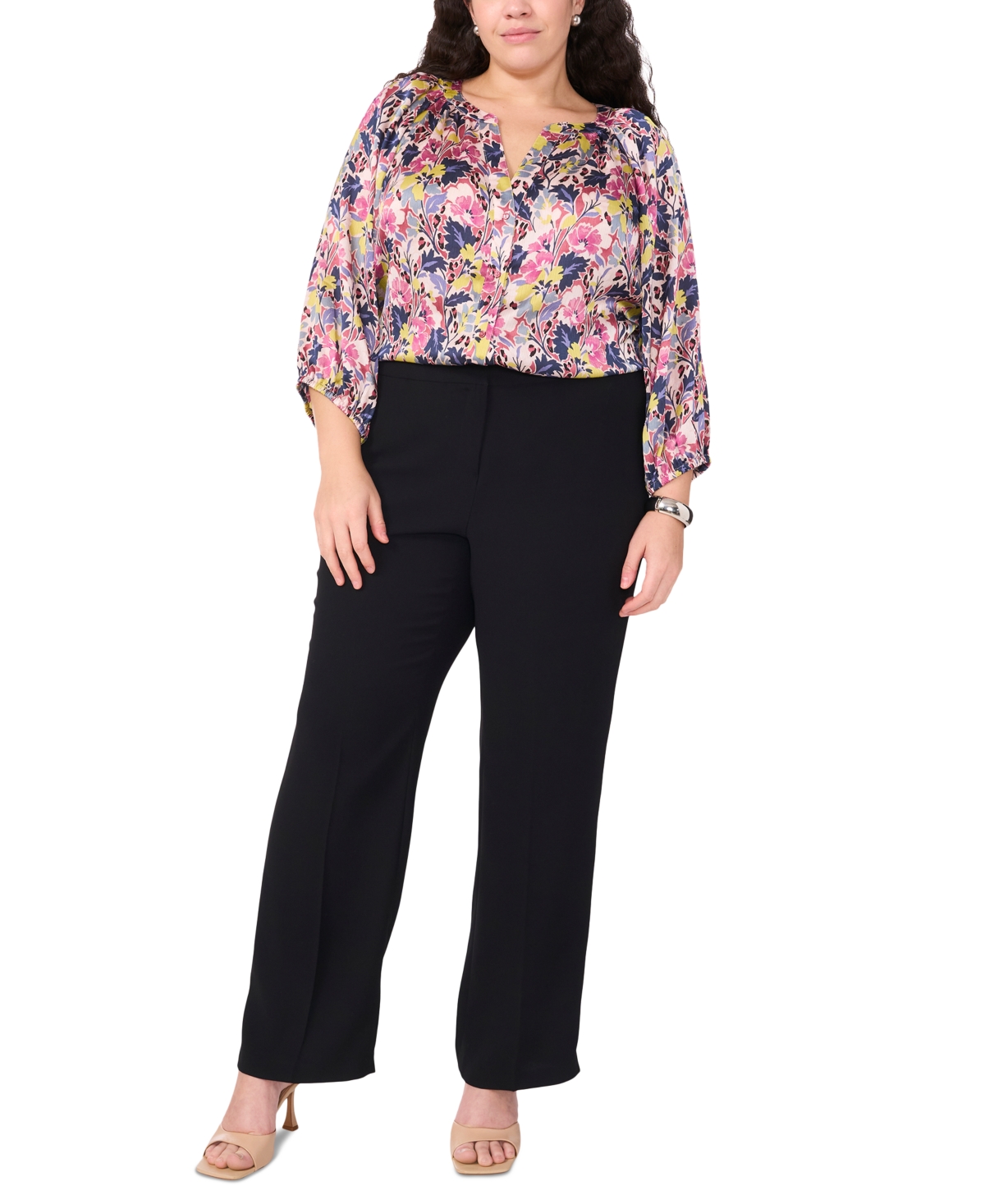 VINCE CAMUTO PLUS SIZE PRINTED RAGLAN-SLEEVE BLOUSE 