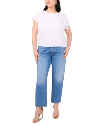 Plus Size Elastic-Hem Cap-Sleeve Top 