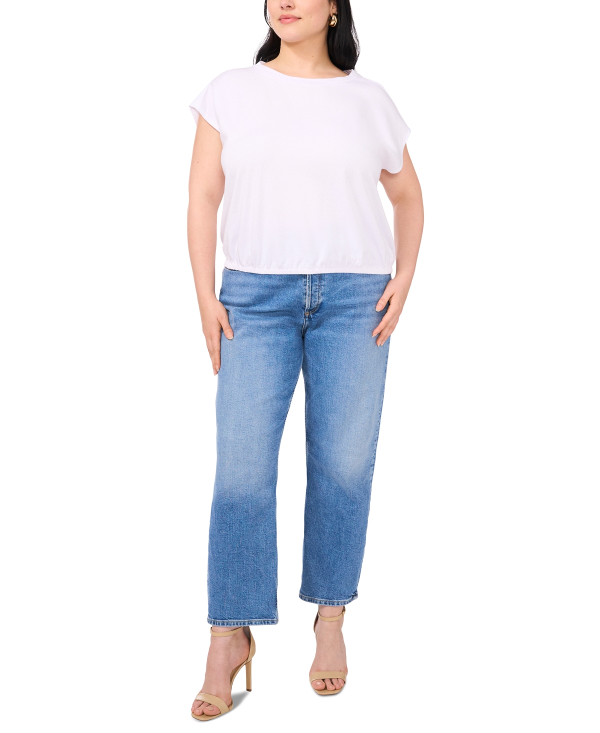 VINCE CAMUTO PLUS SIZE ELASTIC-HEM CAP-SLEEVE TOP 