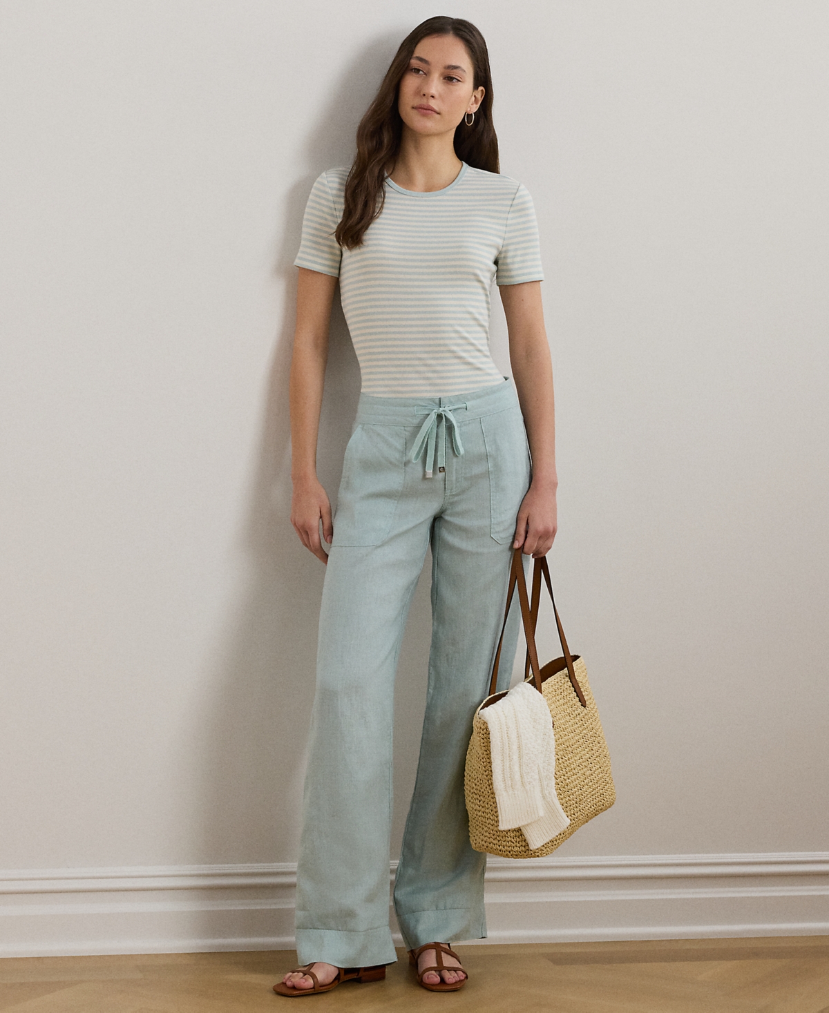 Ralph Lauren Petite Wide-leg Linen Pants In Aqua Pearl