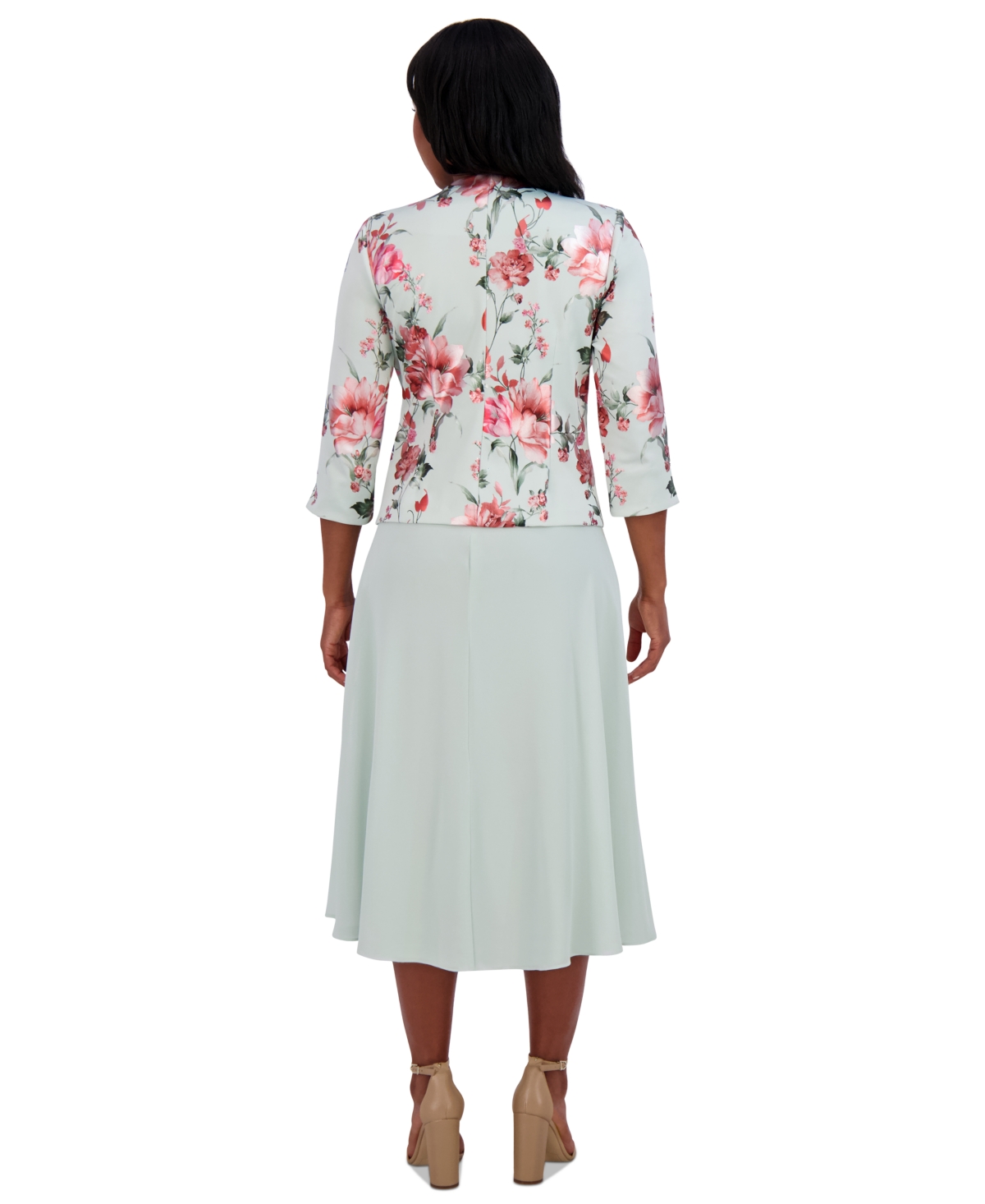 Jessica Howard Petite 2-pc. Floral-print Jacket & Midi Dress Set In Sage