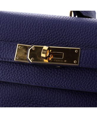 Pre-Owned Hermes Kelly 28 Handbag Blue Togo with Gold Hardware