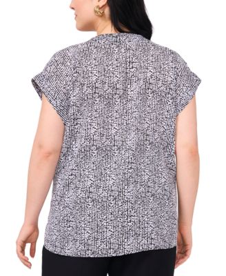 Plus Size Split-Neck Cap-Sleeve Top