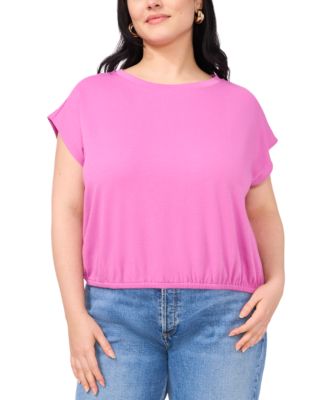 Plus Size Elastic-Hem Cap-Sleeve Top 