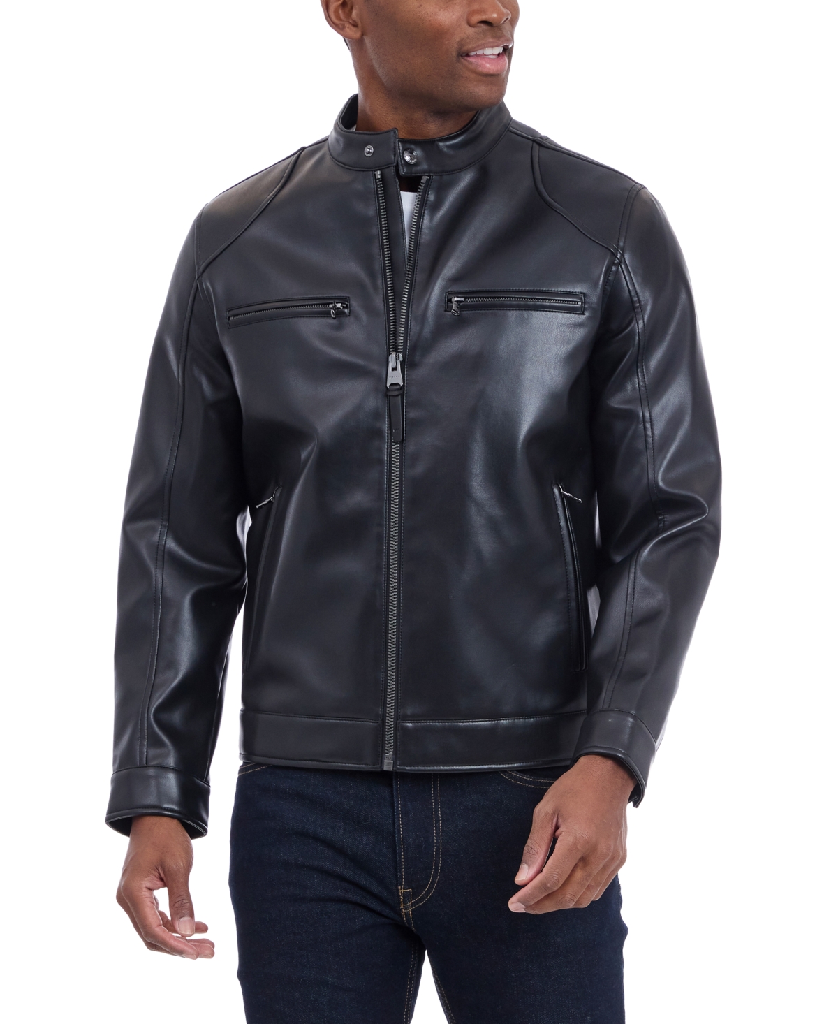 Men's Faux Leather Moto Jacket - Black