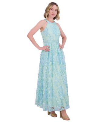 Petite 3D Floral Appliqu&eacute; Halter Gown