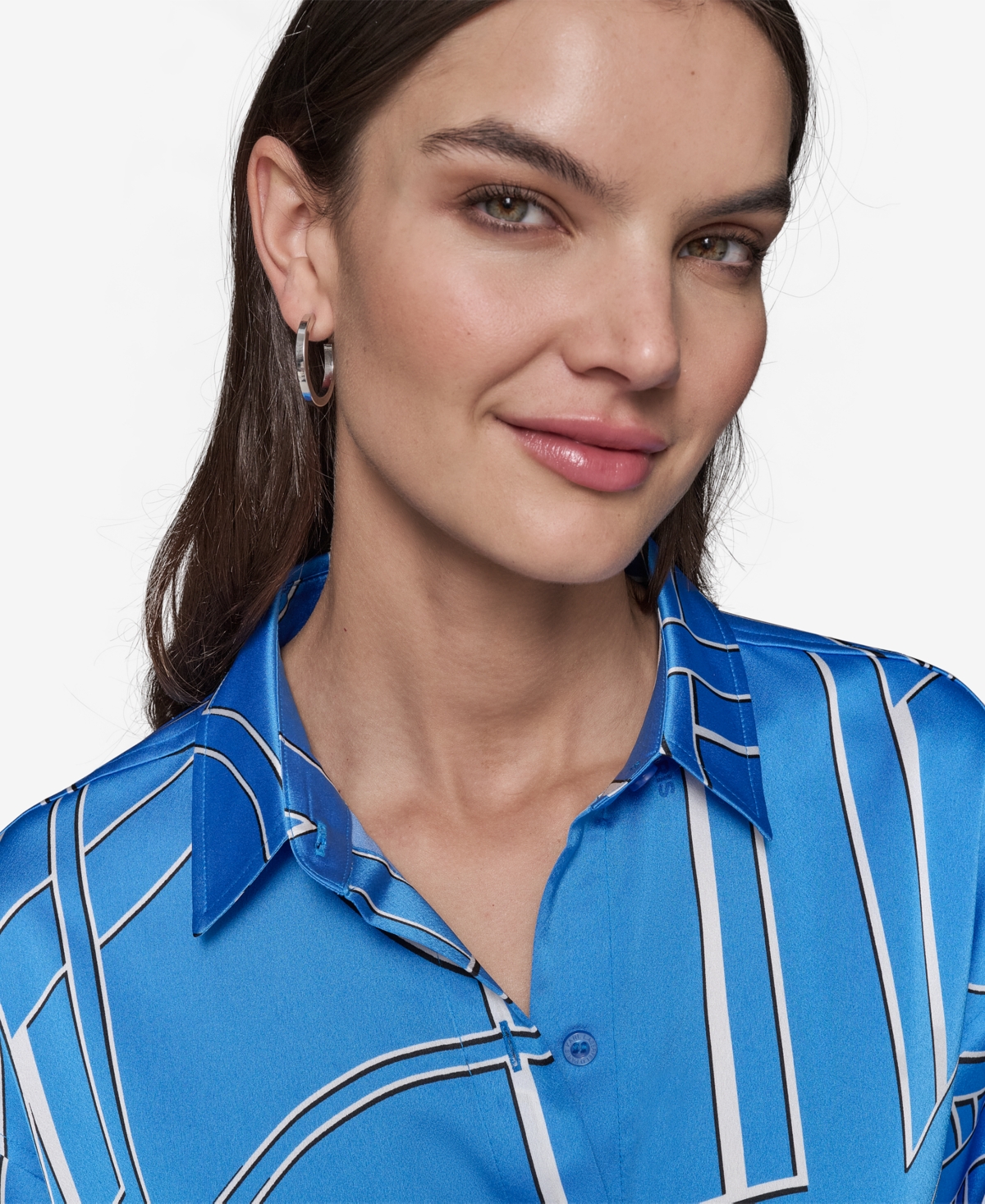 KARL LAGERFELD PLUS SIZE OVERSIZE BUTTON-FRONT UTILITY BLOUSE 