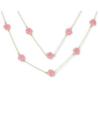 Fashion Enamel Flower Strand Necklace Plated Crystal Accents