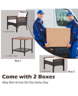 5 Pieces Patio Rattan Furniture Set with Acacia Wood Table