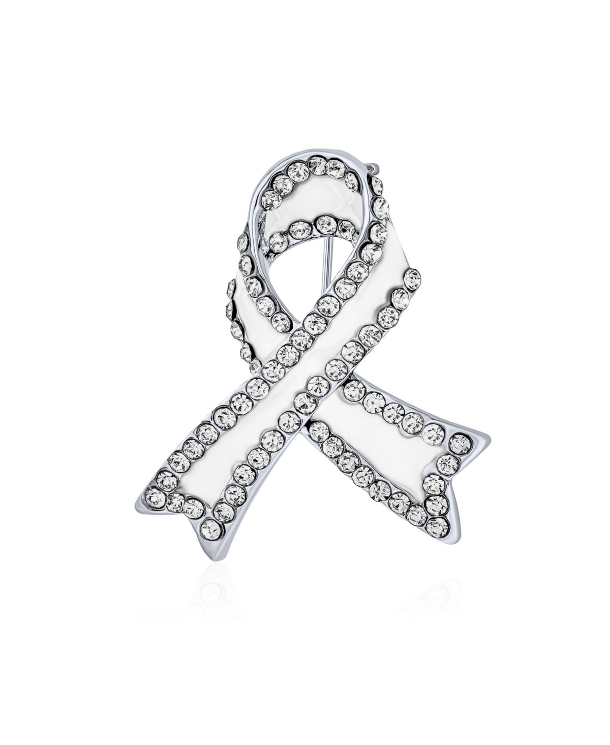 Open Heart Enamel Crystal Brooch Pin Awareness Ribbons - White