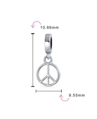 Inspirational World Peace Sign Dangle Charm Bead Sterling Bracelets
