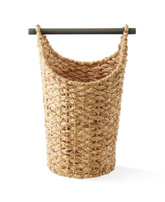 Toilet Paper Roll Holder Storage Basket with Wood Bar - Natural, Woven Water Hyacinth Wicker Bathroom Tissue Storage Organizer