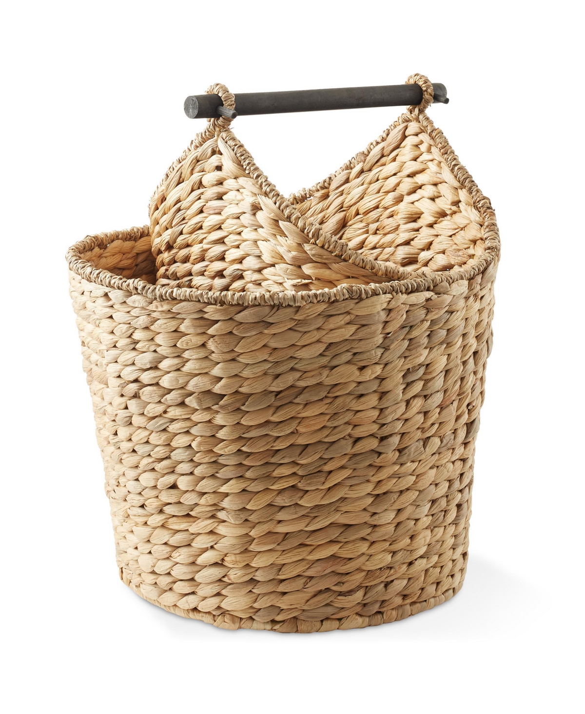 Toilet Paper Magazine Storage Basket with Roll Holder, Natural - Woven Water Hyacinth Wicker Bathroom Storage Bin - Espresso