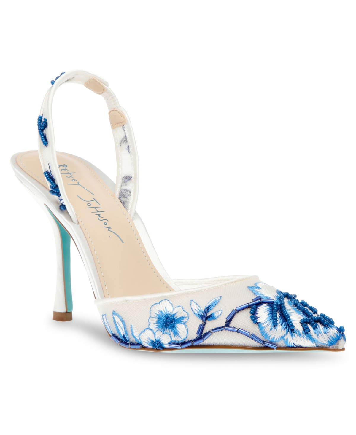 Women's Patch Mesh Embroidered Evening Pumps - Blue Floral