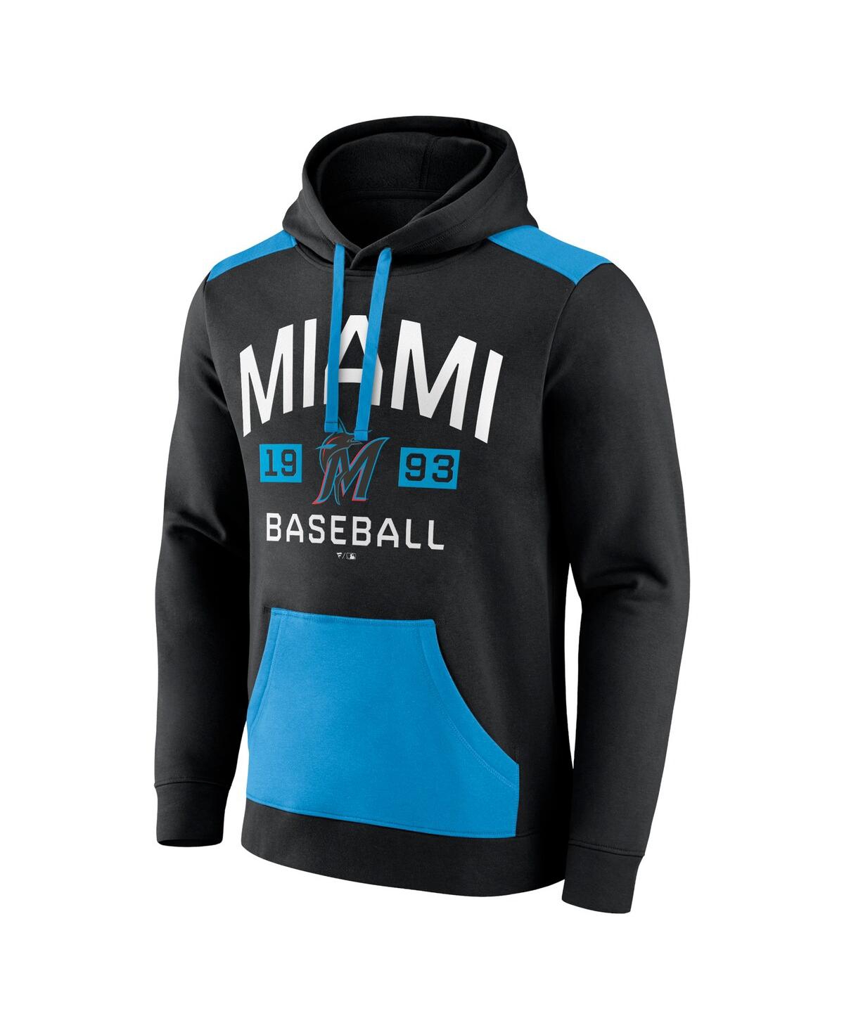 Fanatics Men's Black/blue Miami Marlins Chip In Team Pullover Hoodie In Black,blue