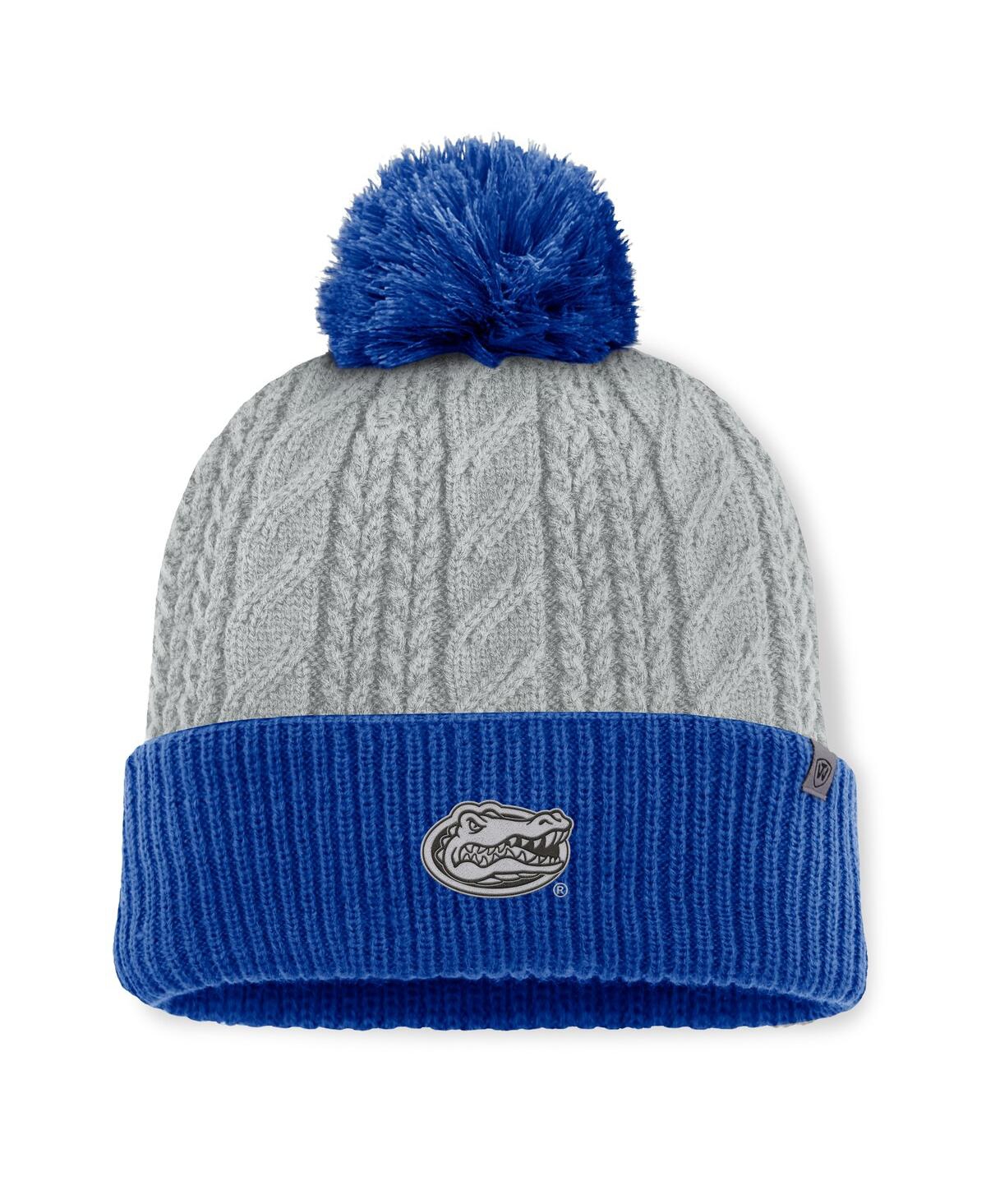 Top Of The World Women's Gray/royal Florida Gators Becca Cuffed Knit Hat With Pom In Gray,royal