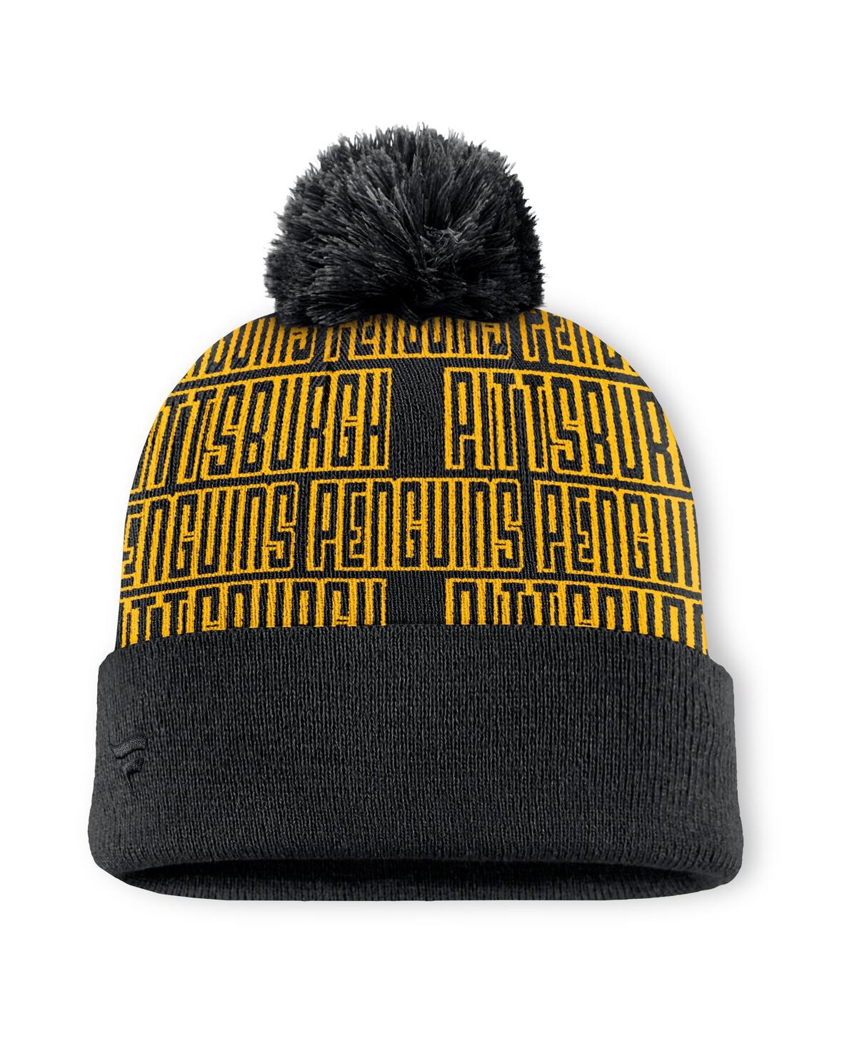 Fanatics Men's Black Pittsburgh Penguins Fundamental Empty Net Cuffed Knit Hat With Pom In Black