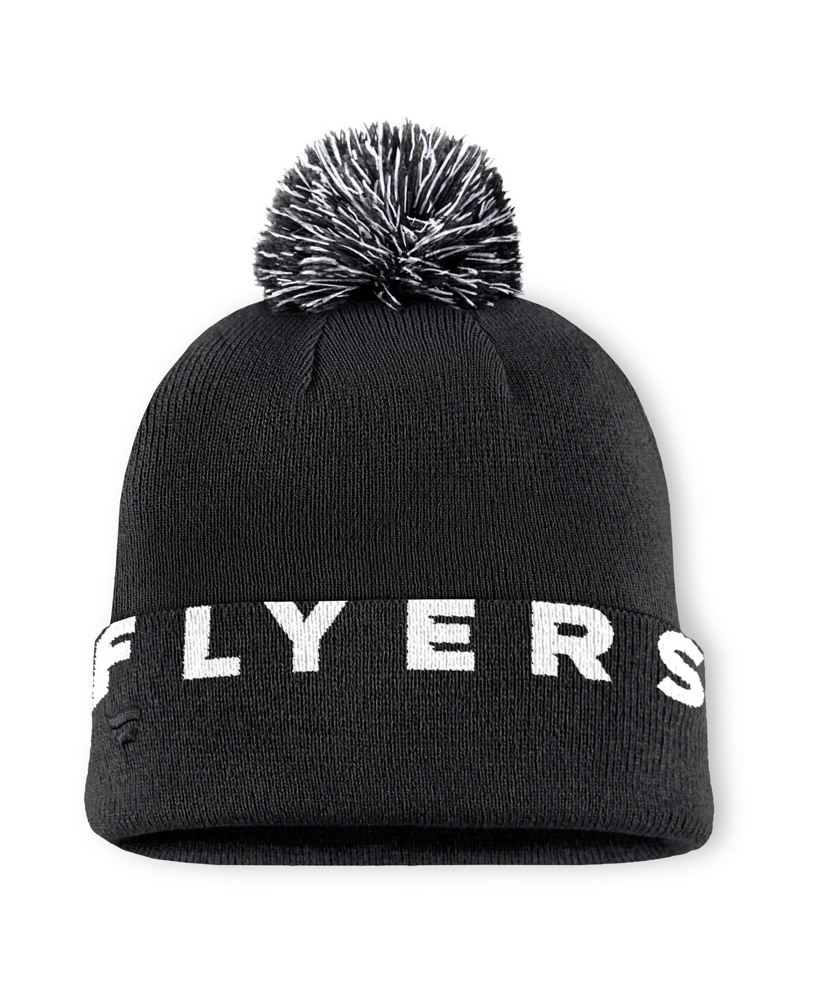 Fanatics Men's Black Philadelphia Flyers Fundamental High Stick Cuffed Knit Hat With Pom In Black