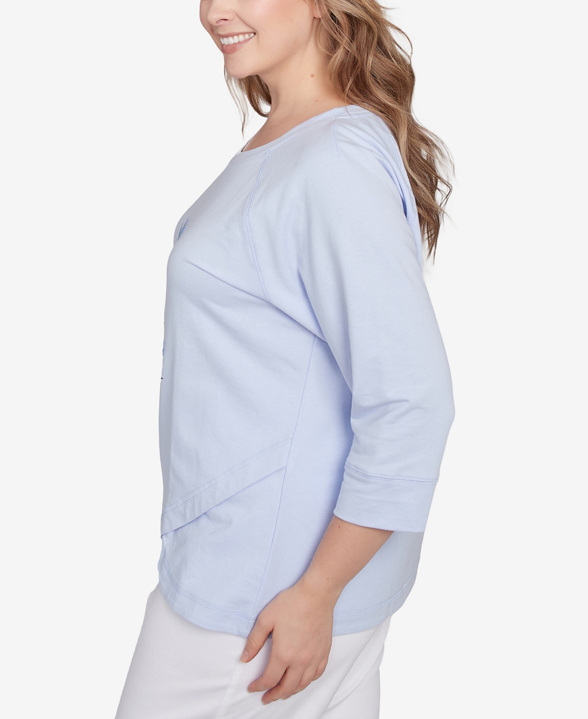 Hearts Of Palm Plus Size Making Waves Pineapple Printed 3/4 Sleeve Top In Light Blue Multi
