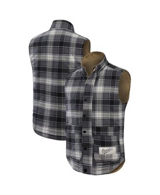 Men's Tan/Charcoal Baltimore Orioles Reversible Canvas Plaid Patch Full-Zip Vest