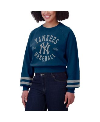 Women's Navy New York Yankees Vintage Washed Cropped Pullover Sweatshirt