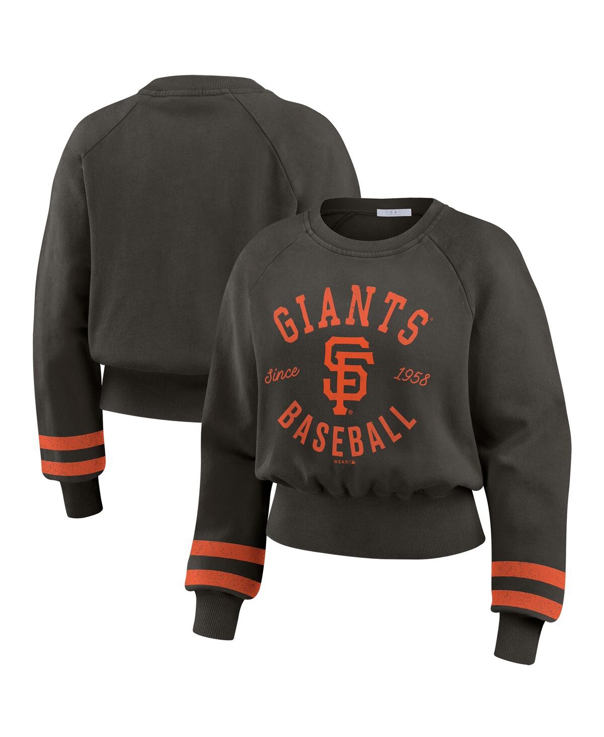 Women's Black San Francisco Giants Vintage Washed Cropped Pullover Sweatshirt - Black