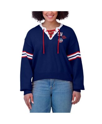 Women's Royal New York Giants Lace-Up Pullover Sweatshirt