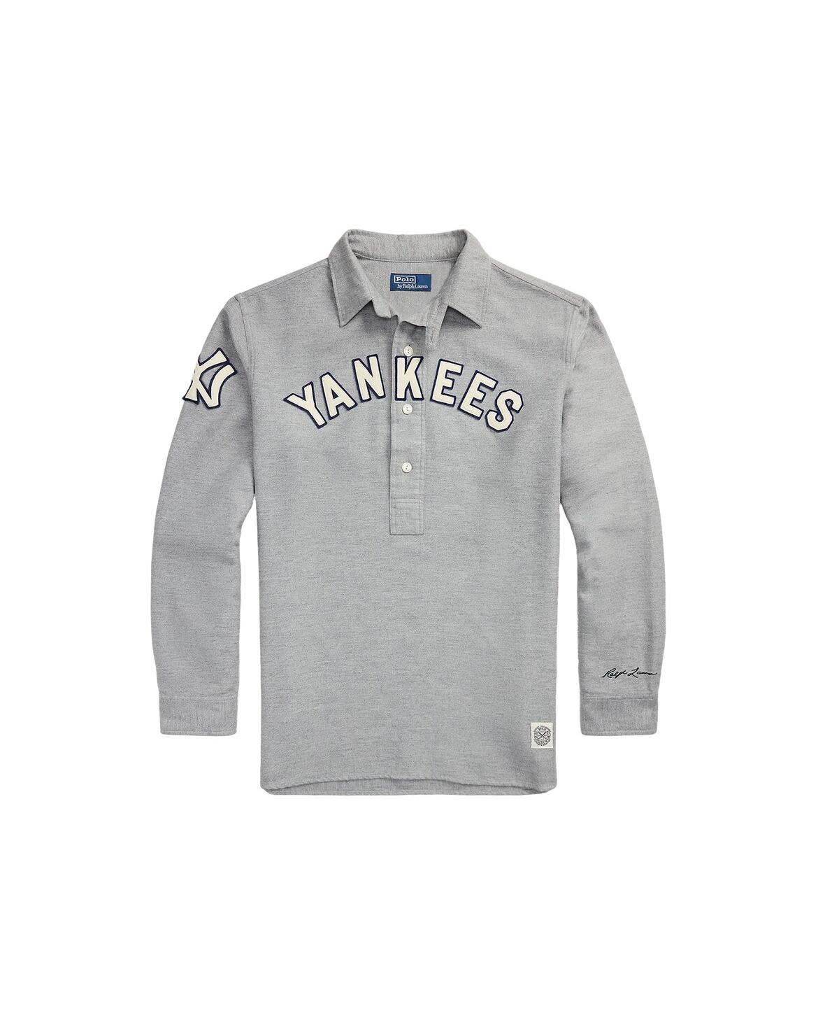 Polo Ralph Lauren Men's Heather Gray New York Yankees Fielder Long Sleeve Polo In Gray